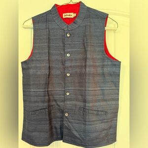 Fabindia Unisex Blue Vest with Red Lining